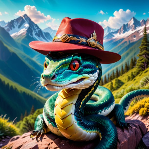 Photo of a snake in a hat in the mountains