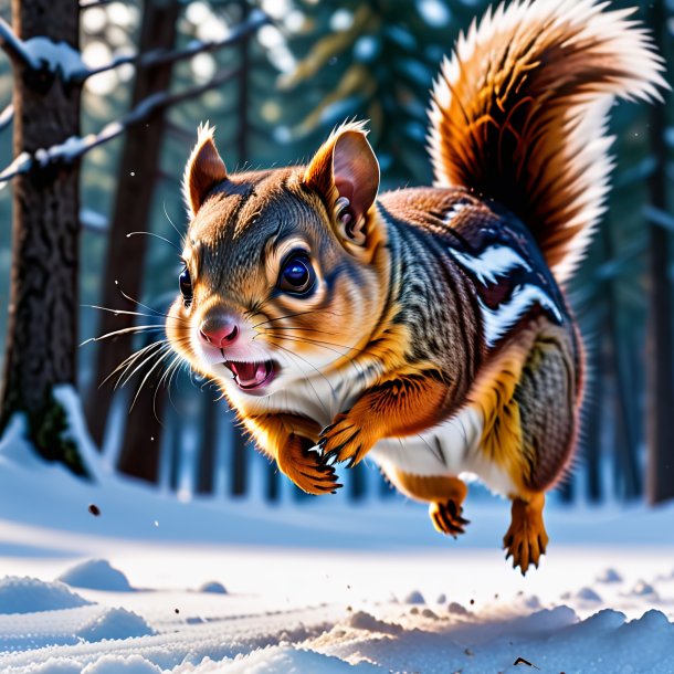 Image of a angry of a flying squirrel in the snow