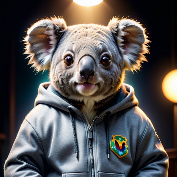 Picture of a koala in a gray hoodie