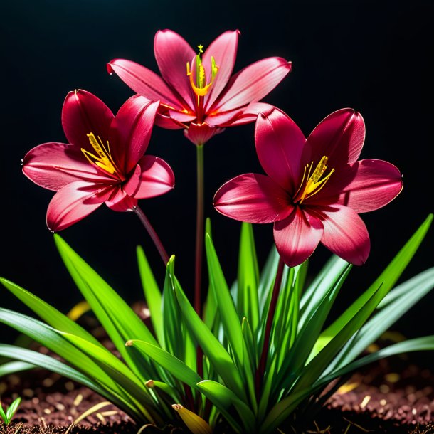 Photography of a maroon zephyranthes