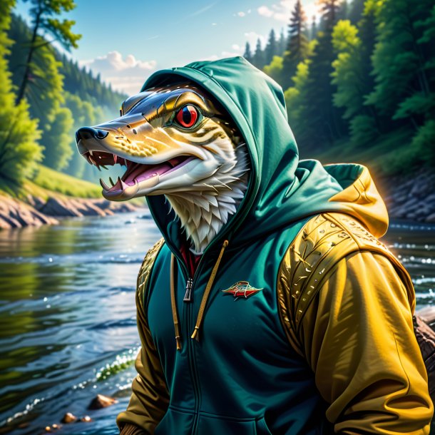 Image of a pike in a hoodie in the river