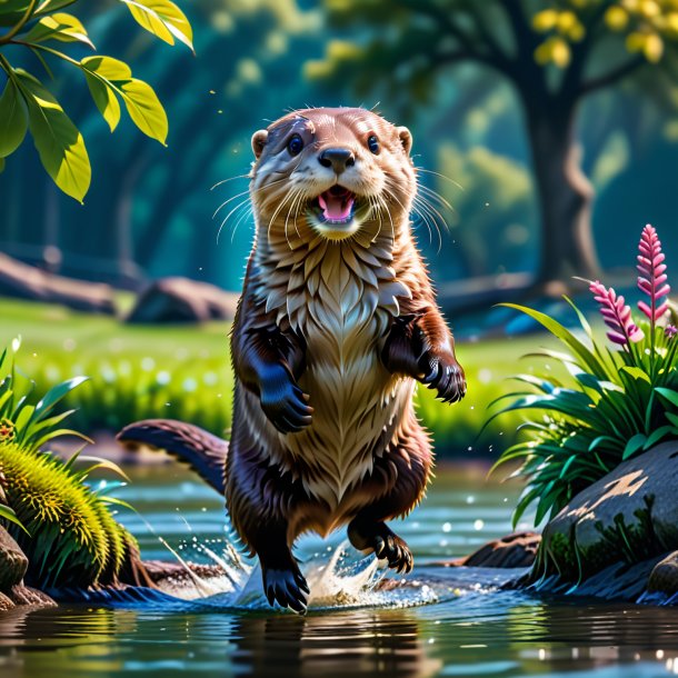 Image of a jumping of a otter in the park