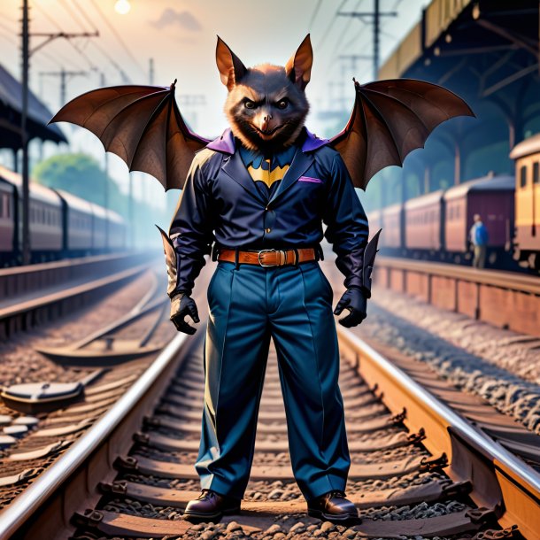 Photo of a bat in a trousers on the railway tracks