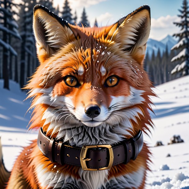 Image of a fox in a belt in the snow