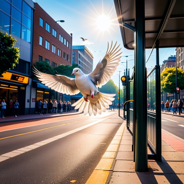 Pic of a jumping of a dove on the bus stop