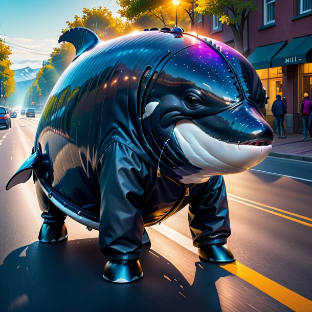 Pic of a whale in a jacket on the road