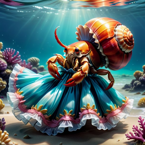 Drawing of a hermit crab in a dress in the sea