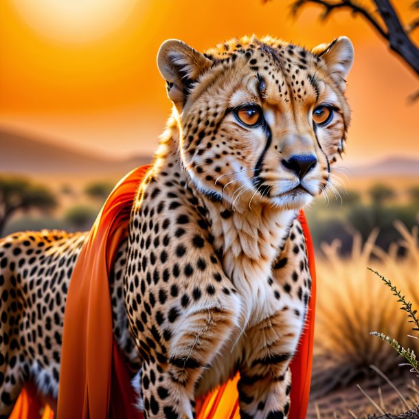 Pic of a cheetah in a orange dress