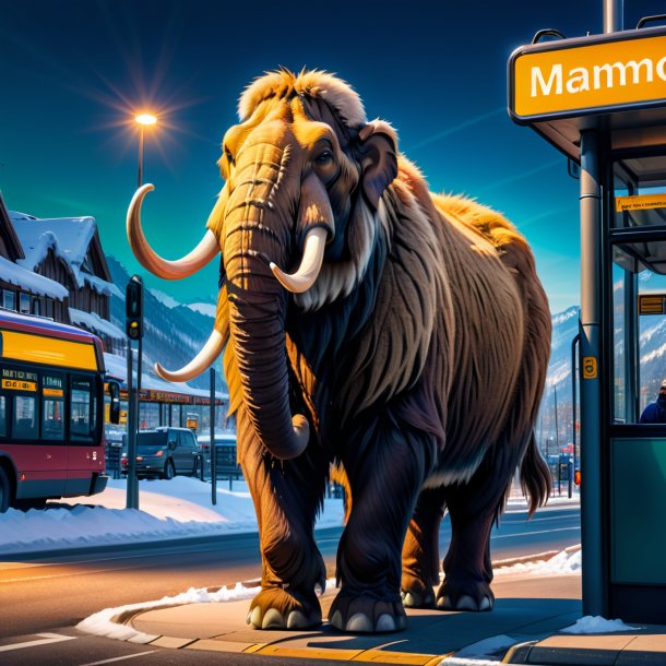 Pic of a mammoth in a coat on the bus stop