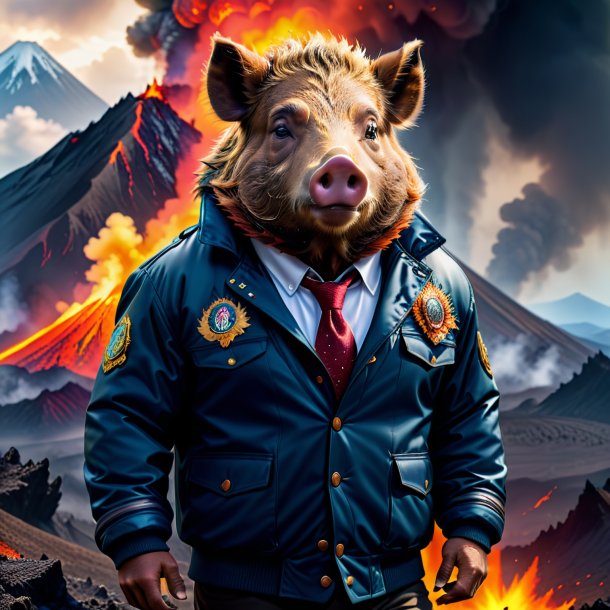 Image of a boar in a jacket in the volcano