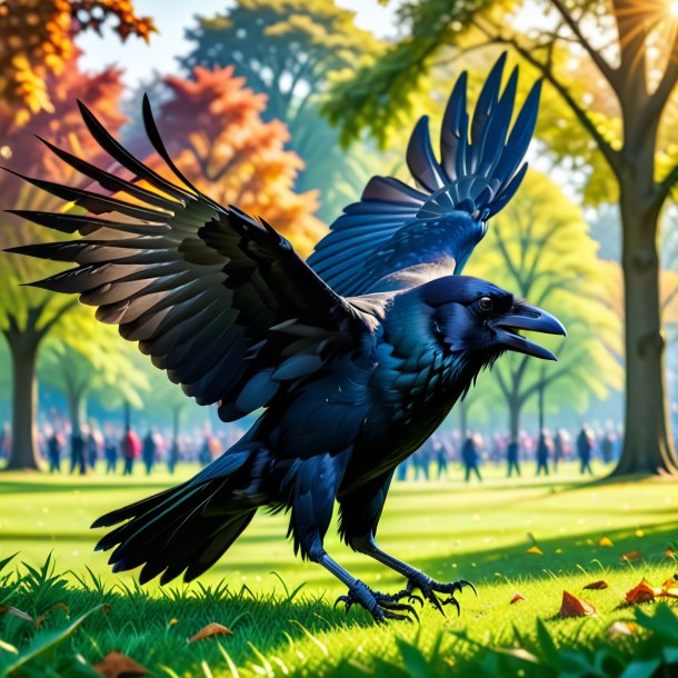 Image of a playing of a crow in the park