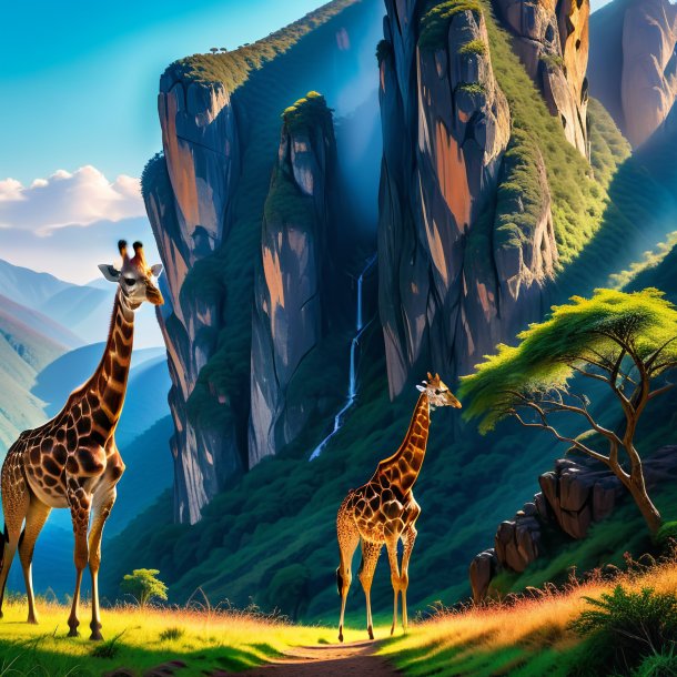 Pic d'une attente d'une girafe dans les montagnes