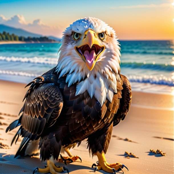 Photo of a smiling of a eagle on the beach