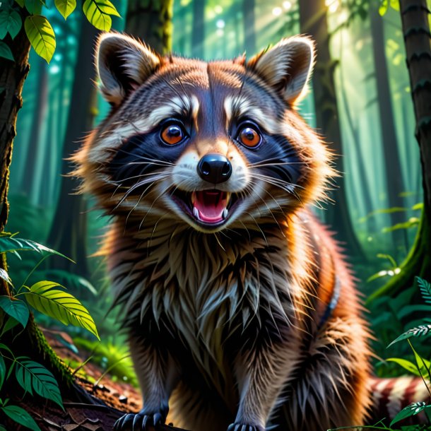 Picture of a crying of a raccoon in the forest