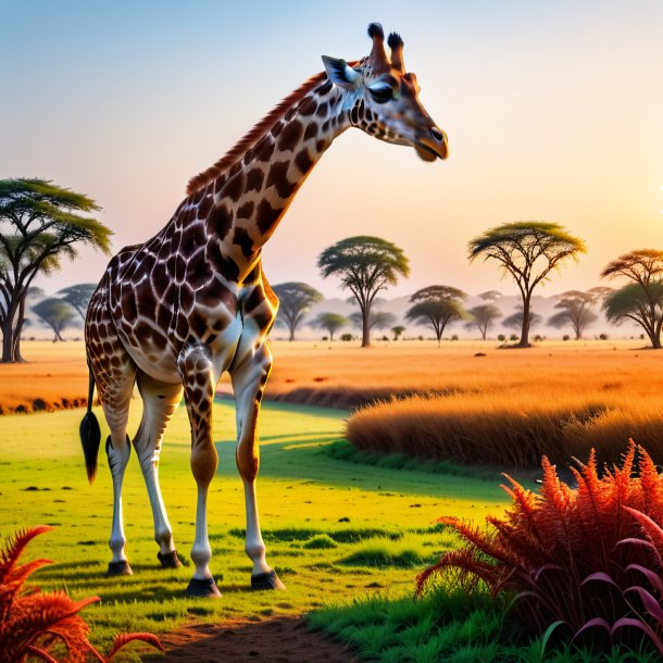 Photo of a drinking of a giraffe on the field