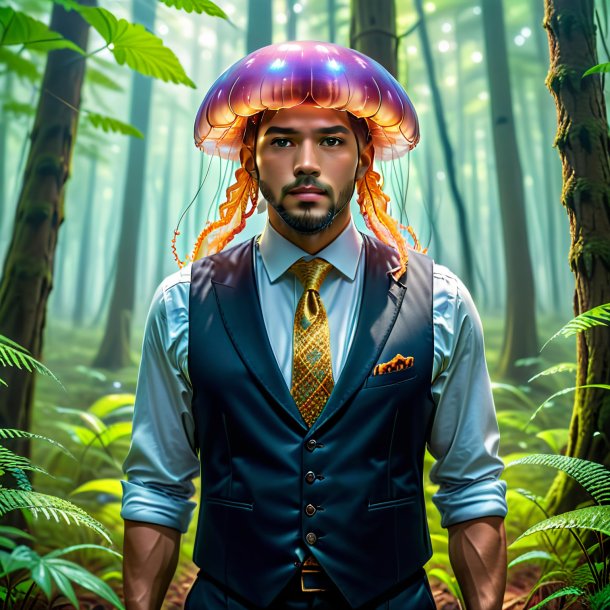 Picture of a jellyfish in a vest in the forest