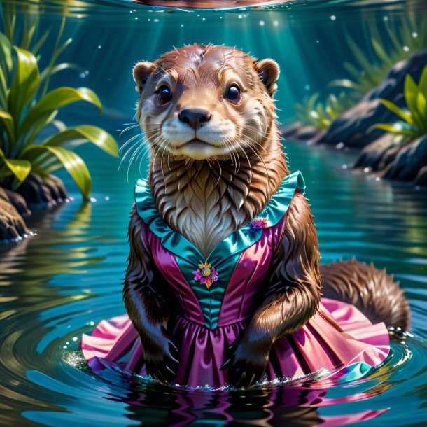 Illustration of a otter in a dress in the water