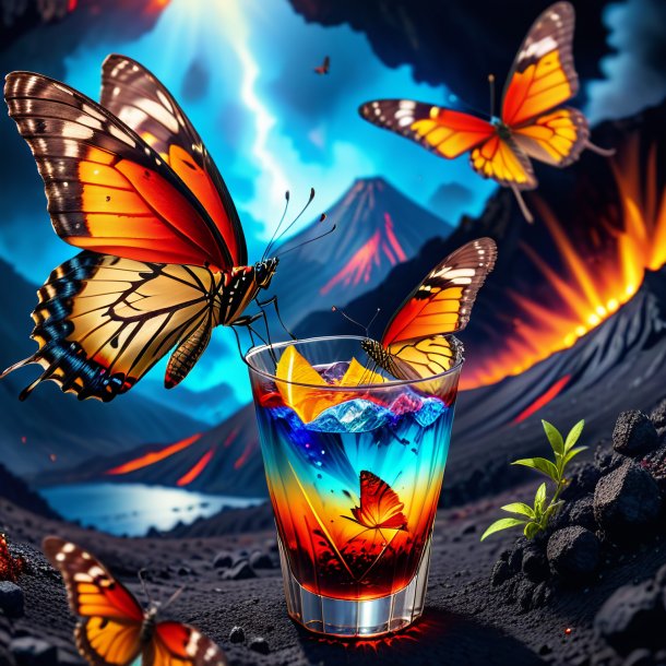 Photo of a drinking of a butterfly in the volcano