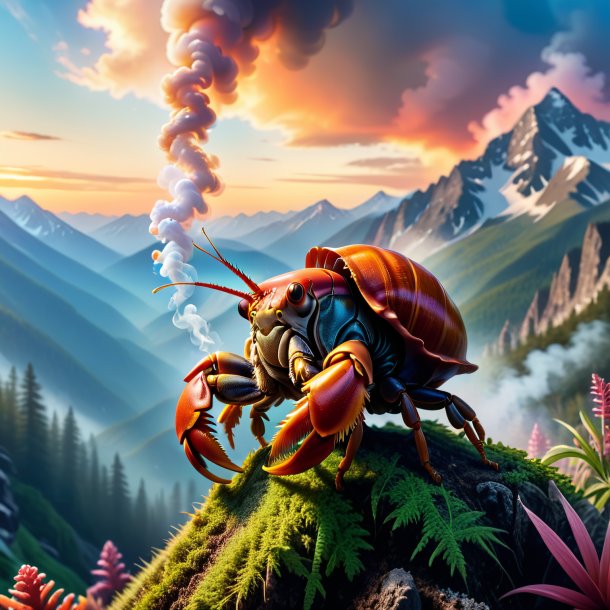 Image of a smoking of a hermit crab in the mountains