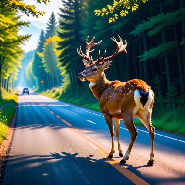 Pic of a playing of a deer on the road