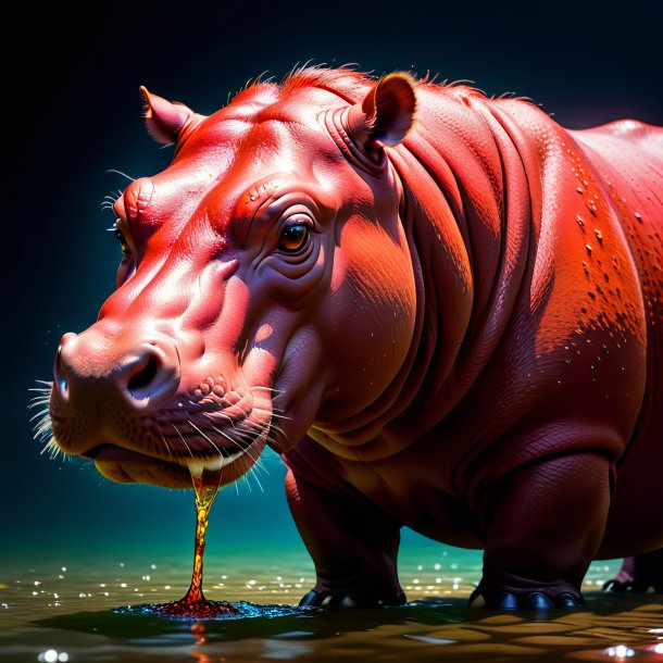 Pic d'un hippopotame rouge buvant