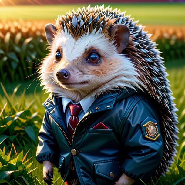 Illustration of a hedgehog in a jacket on the field