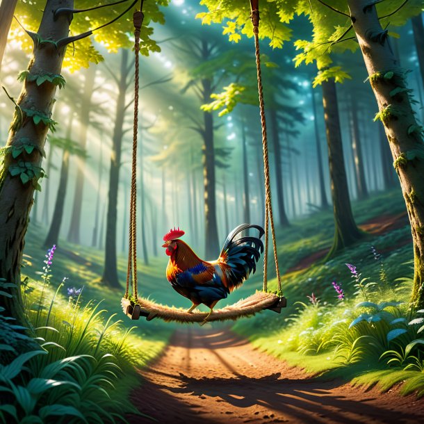 Pic of a swinging on a swing of a hen in the forest