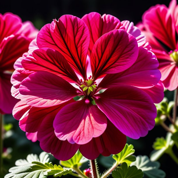 Portrayal of a hot pink geranium, scarlet