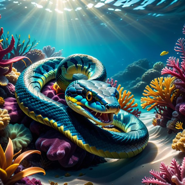 Image of a snake in a gloves in the sea