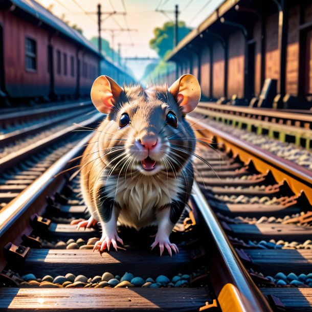 Image of a swimming of a rat on the railway tracks