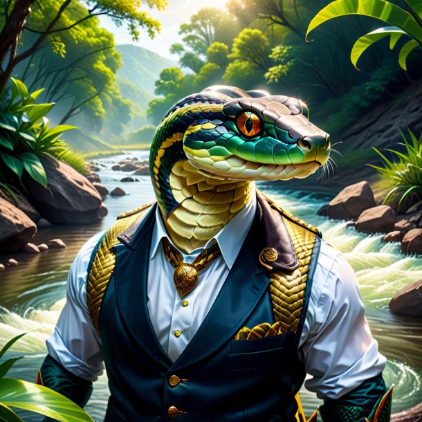 Illustration of a snake in a vest in the river