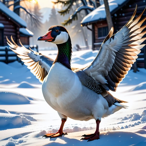 Image d'une menace d'oie dans la neige