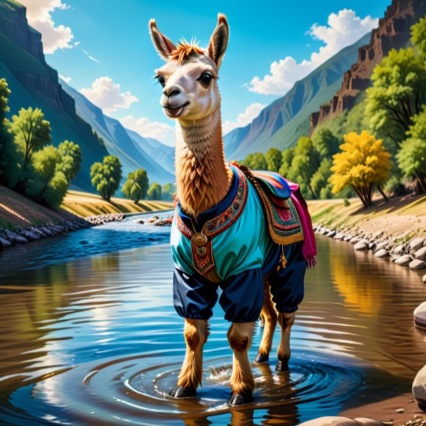 Illustration of a llama in a trousers in the river