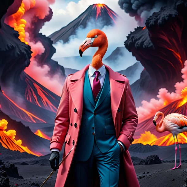 Pic of a flamingo in a coat in the volcano