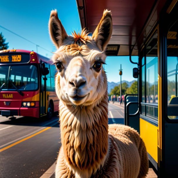 Imagem de uma raiva de uma lhama na parada de ônibus