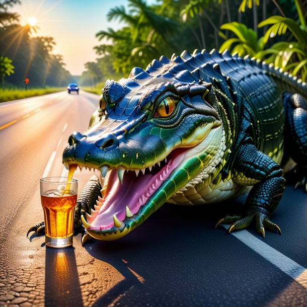 Image of a drinking of a alligator on the road