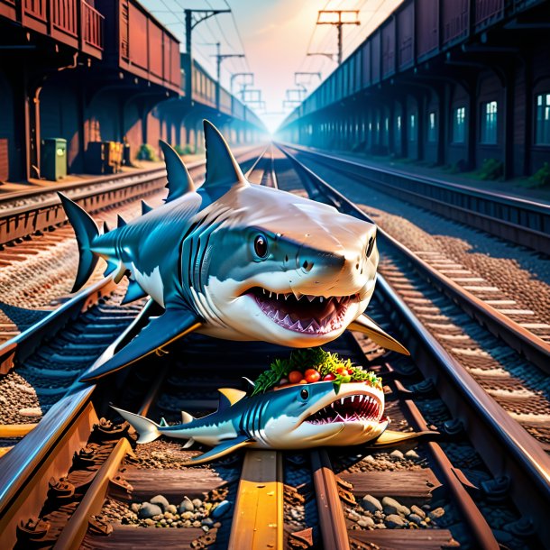 Image of a eating of a shark on the railway tracks