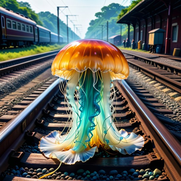 Foto de una bebida de una medusa en las vías del tren