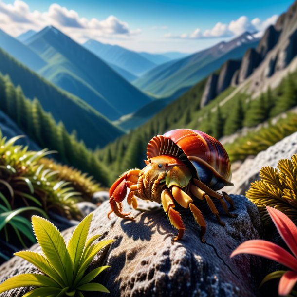 Image d'une attente d'un crabe ermite dans les montagnes