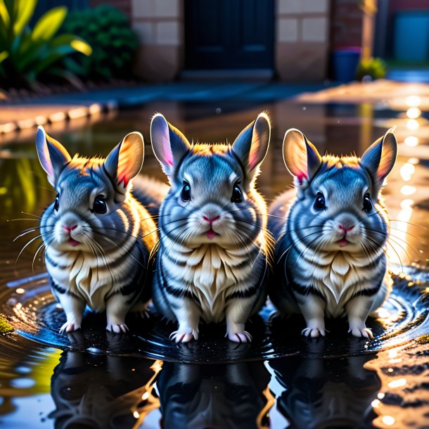 Picture of a swimming of a chinchillas in the puddle