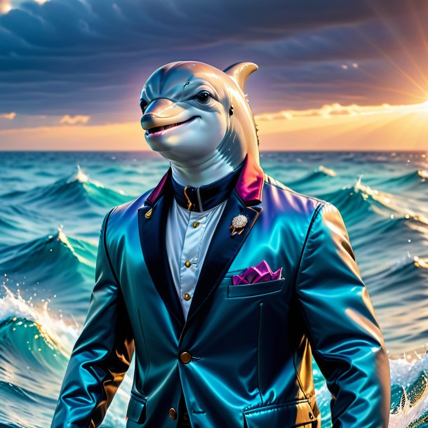 Image of a dolphin in a jacket in the sea