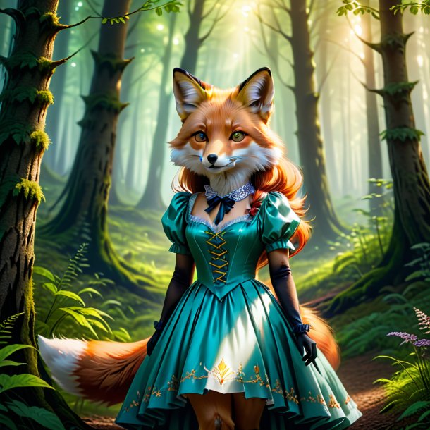 Picture of a fox in a dress in the forest