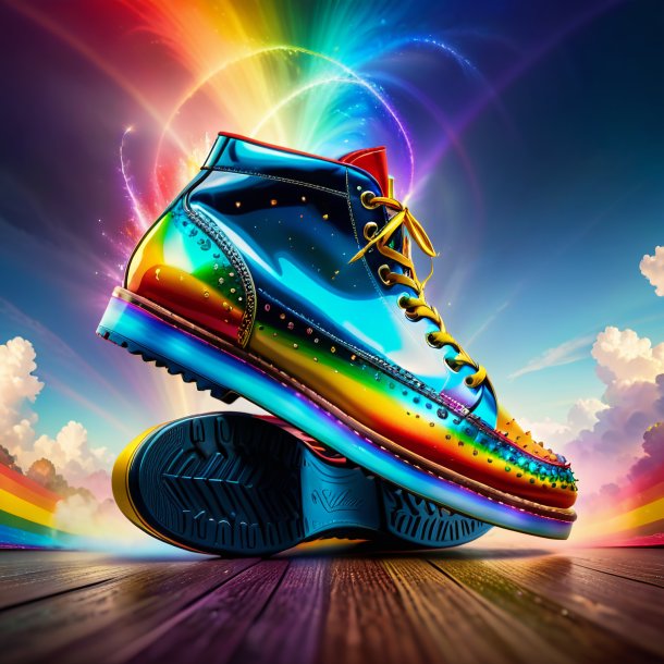 Image of a pike in a shoes on the rainbow