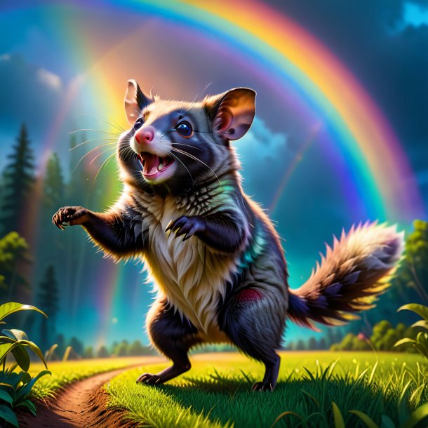 Photo of a dancing of a possum on the rainbow