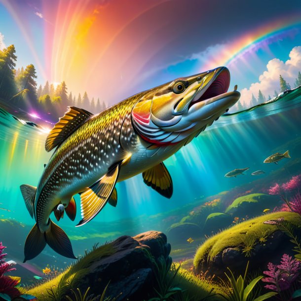 Picture of a resting of a pike on the rainbow