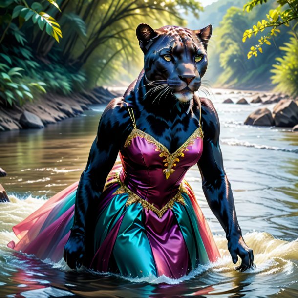 Image of a panther in a dress in the river