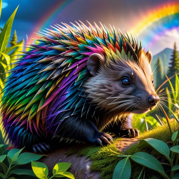 Picture of a sleeping of a porcupine on the rainbow