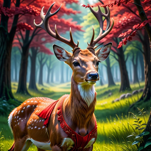 Image d'un cerf dans une robe rouge