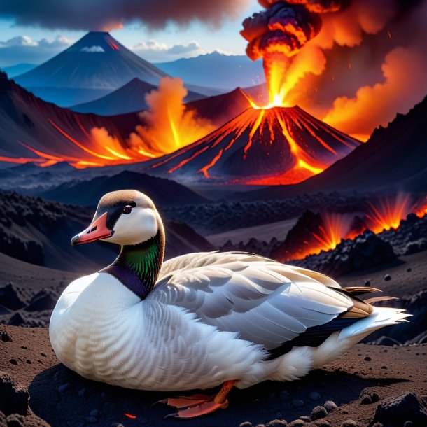 Image of a sleeping of a goose in the volcano