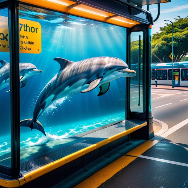 Picture of a swimming of a dolphin on the bus stop